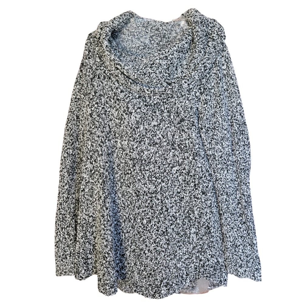 Apt 9 Cowl Neck Sweater Women Large Black White Marled Boucle Knit New
